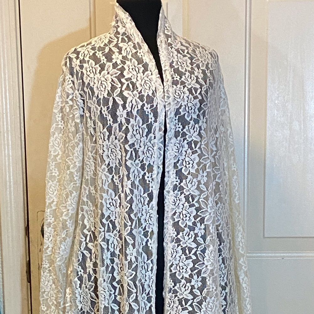 Zanzea Ivory Long Lace Fabric Overlay Cover-Up Size L